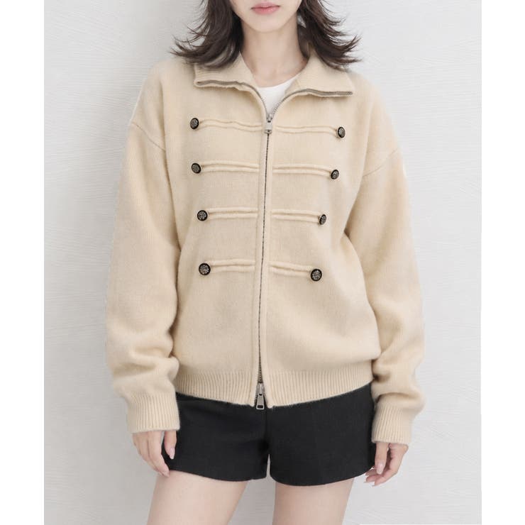 ダブルジップニットカーディガン長袖ニットアウターメタルボタン ゆったり無地トップ… | SUNSHINE CLOSET | 詳細画像12 