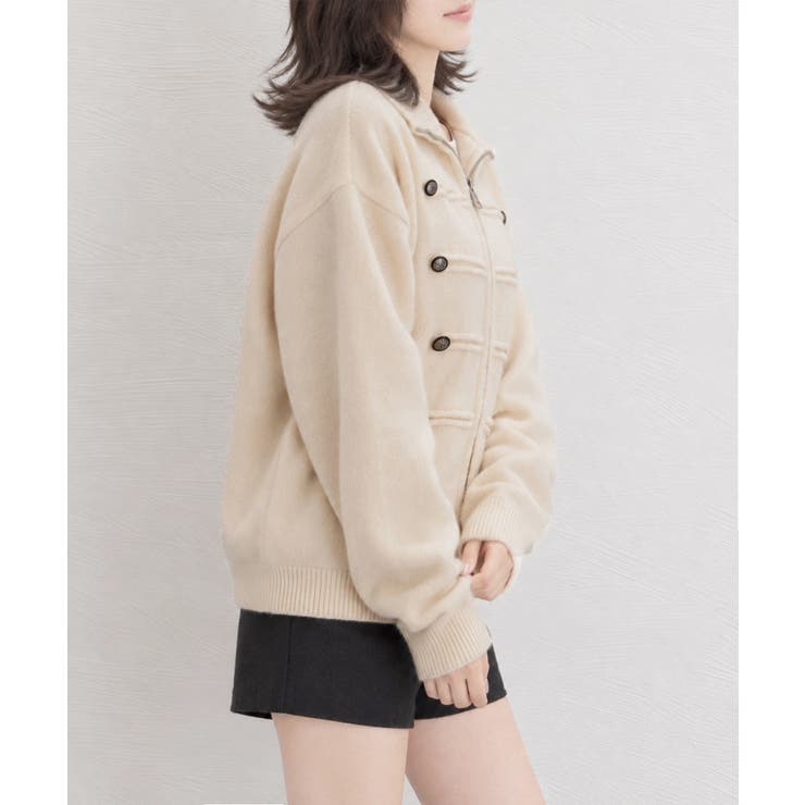 ダブルジップニットカーディガン長袖ニットアウターメタルボタン ゆったり無地トップ… | SUNSHINE CLOSET | 詳細画像14 