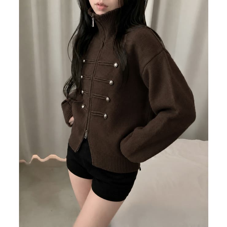 ダブルジップニットカーディガン長袖ニットアウターメタルボタン ゆったり無地トップ… | SUNSHINE CLOSET | 詳細画像20 