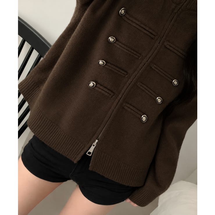 ダブルジップニットカーディガン長袖ニットアウターメタルボタン ゆったり無地トップ… | SUNSHINE CLOSET | 詳細画像21 