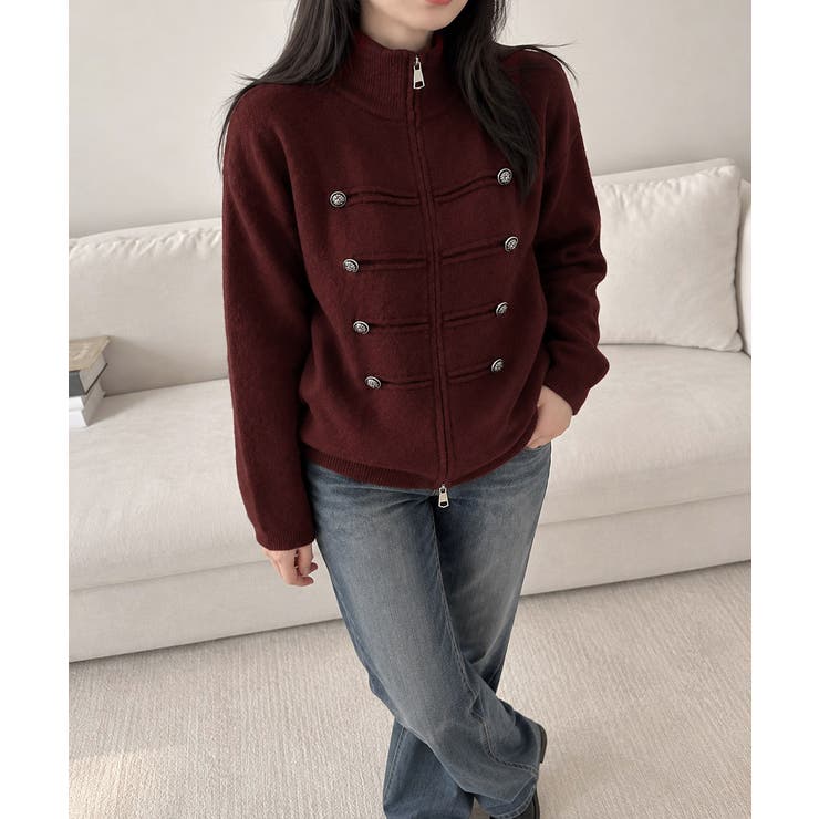 ダブルジップニットカーディガン長袖ニットアウターメタルボタン ゆったり無地トップ… | SUNSHINE CLOSET | 詳細画像24 