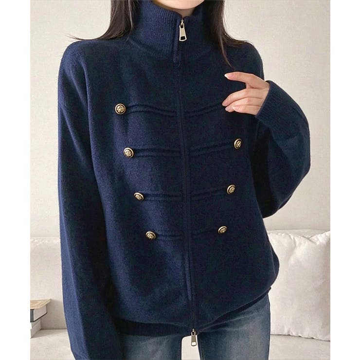 ダブルジップニットカーディガン長袖ニットアウターメタルボタン ゆったり無地トップ… | SUNSHINE CLOSET | 詳細画像26 