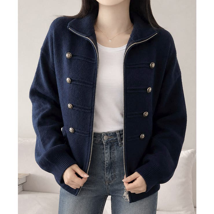 ダブルジップニットカーディガン長袖ニットアウターメタルボタン ゆったり無地トップ… | SUNSHINE CLOSET | 詳細画像28 