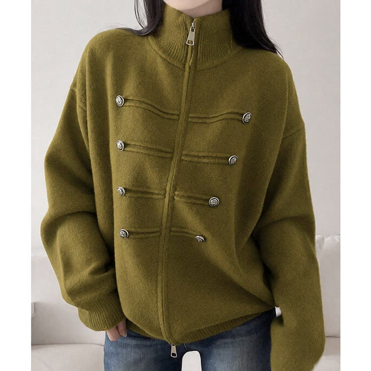 ダブルジップニットカーディガン長袖ニットアウターメタルボタン ゆったり無地トップ… | SUNSHINE CLOSET | 詳細画像29 