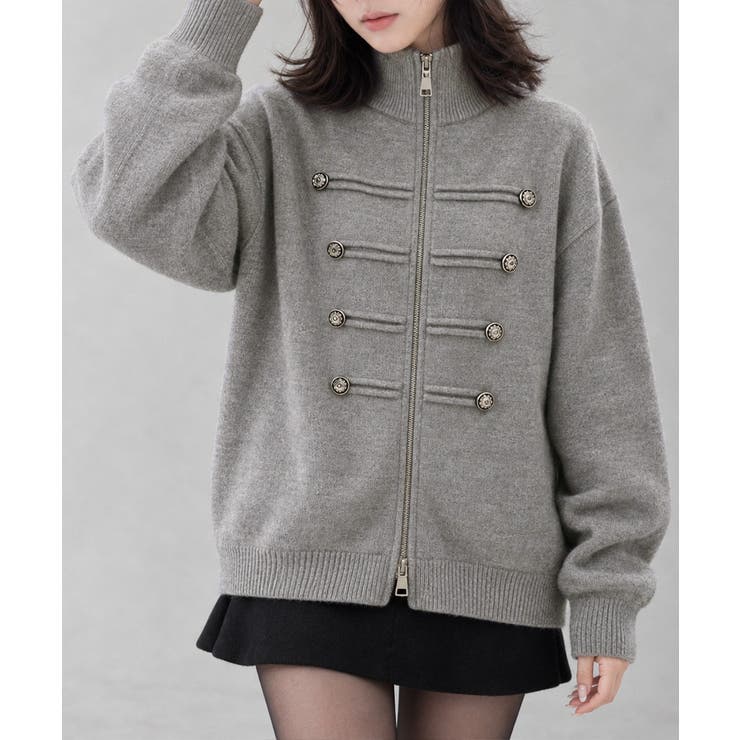 ダブルジップニットカーディガン長袖ニットアウターメタルボタン ゆったり無地トップ… | SUNSHINE CLOSET | 詳細画像3 