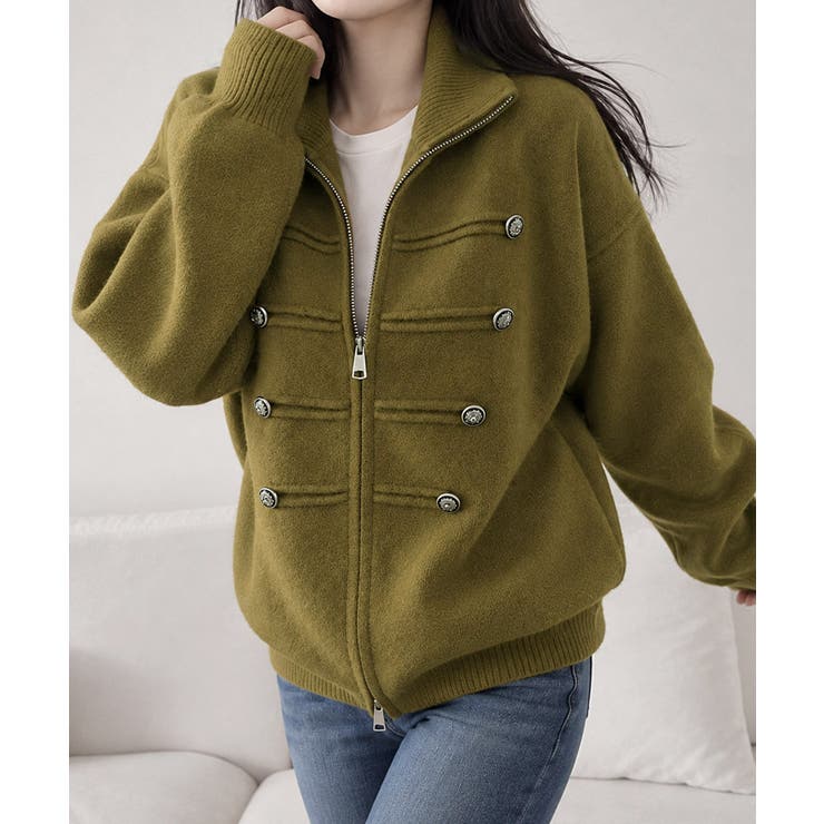 ダブルジップニットカーディガン長袖ニットアウターメタルボタン ゆったり無地トップ… | SUNSHINE CLOSET | 詳細画像30 