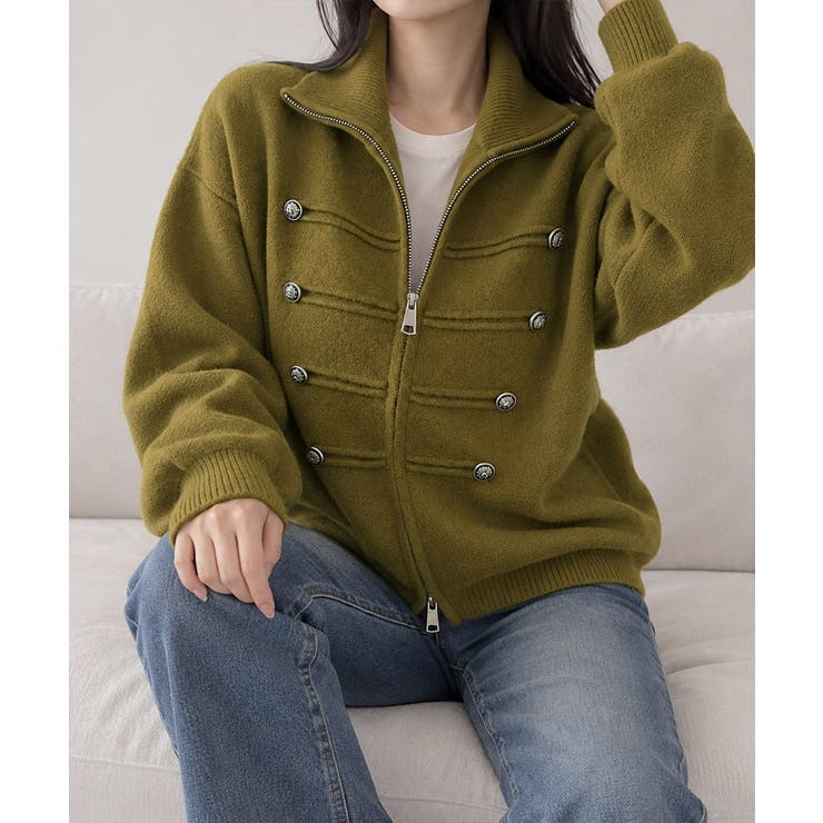 ダブルジップニットカーディガン長袖ニットアウターメタルボタン ゆったり無地トップ… | SUNSHINE CLOSET | 詳細画像31 