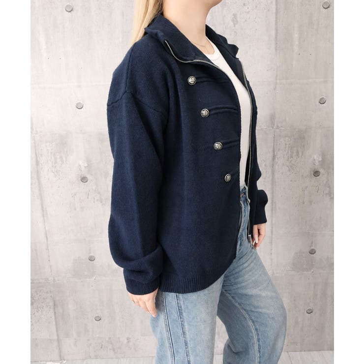 ダブルジップニットカーディガン長袖ニットアウターメタルボタン ゆったり無地トップ… | SUNSHINE CLOSET | 詳細画像35 