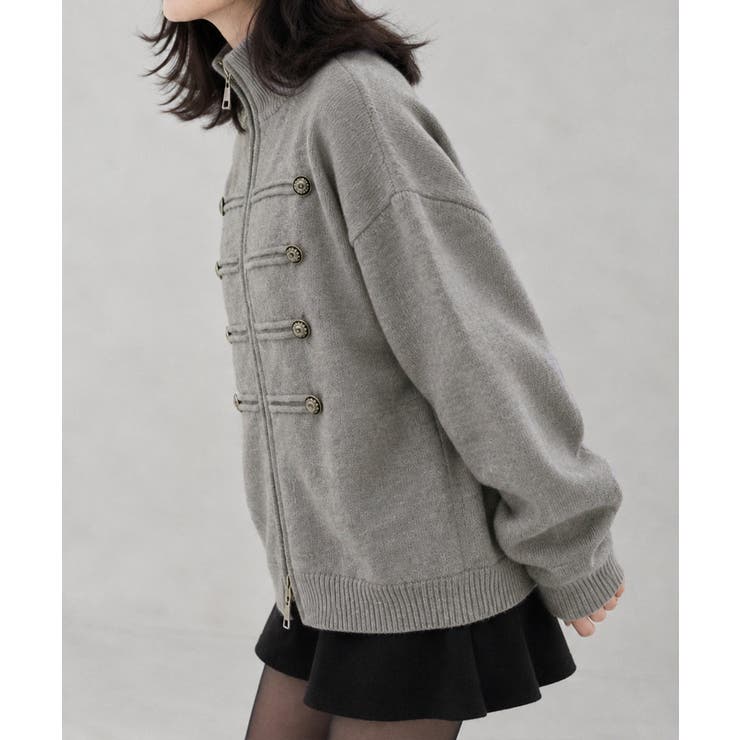 ダブルジップニットカーディガン長袖ニットアウターメタルボタン ゆったり無地トップ… | SUNSHINE CLOSET | 詳細画像4 