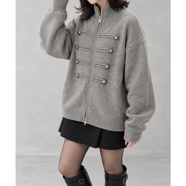 ダブルジップニットカーディガン長袖ニットアウターメタルボタン ゆったり無地トップ… | SUNSHINE CLOSET | 詳細画像5 