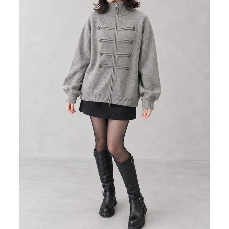 ダブルジップニットカーディガン長袖ニットアウターメタルボタン ゆったり無地トップ… | SUNSHINE CLOSET | 詳細画像6 
