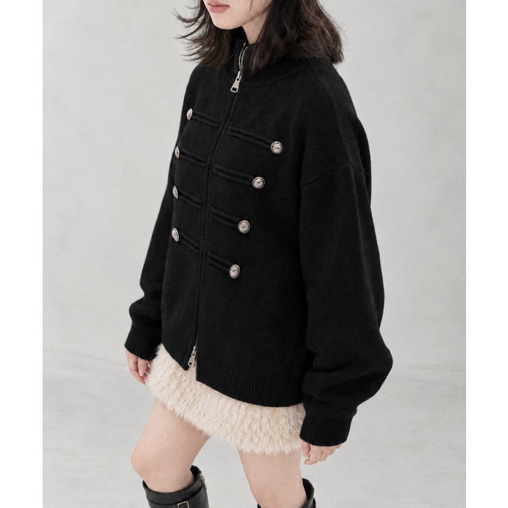 ダブルジップニットカーディガン長袖ニットアウターメタルボタン ゆったり無地トップ… | SUNSHINE CLOSET | 詳細画像7 