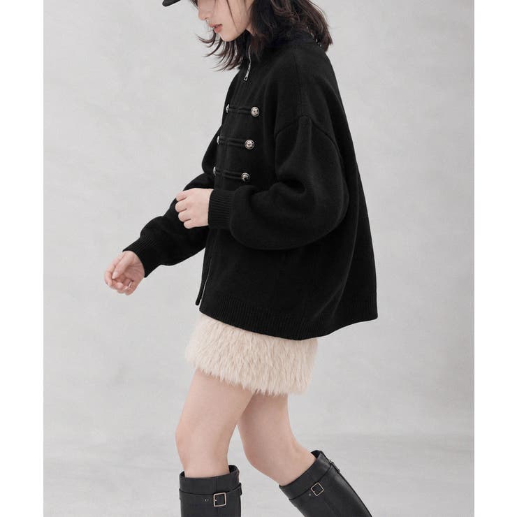 ダブルジップニットカーディガン長袖ニットアウターメタルボタン ゆったり無地トップ… | SUNSHINE CLOSET | 詳細画像9 