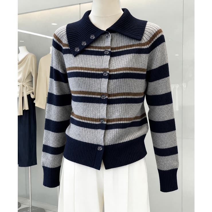 レトロボーダーニットレディース韓国風長袖羽織りリブニットライトアウターカジュアル… | SUNSHINE CLOSET | 詳細画像16 