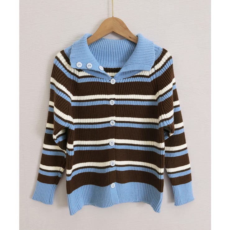 レトロボーダーニットレディース韓国風長袖羽織りリブニットライトアウターカジュアル… | SUNSHINE CLOSET | 詳細画像21 