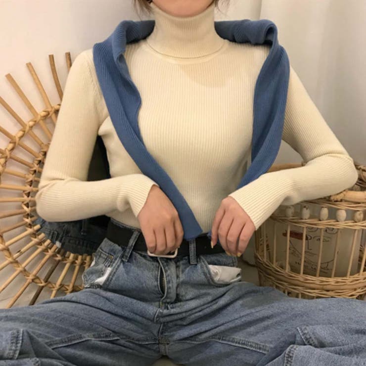 リブ ニットトップス タートルネック無地 | Miniministore | 詳細画像13 