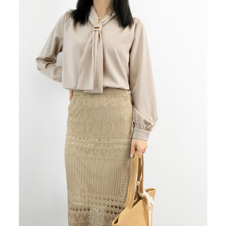 ボウタイ ブラウス レディース Vネック[品番：II000008204