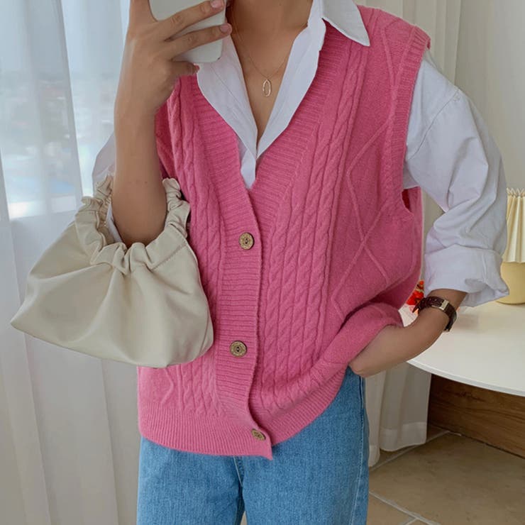 Vネック ニットベスト レディース春秋冬[品番：II000009613