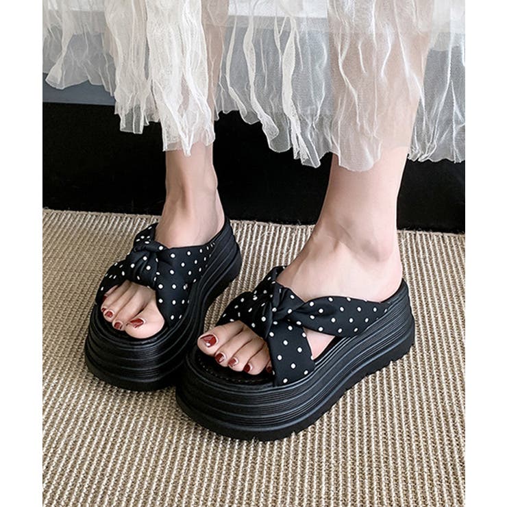 ドット柄リボン厚底サンダルレディース美脚 | Miniministore | 詳細画像4 