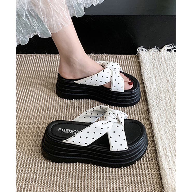 ドット柄リボン厚底サンダルレディース美脚 | Miniministore | 詳細画像6 