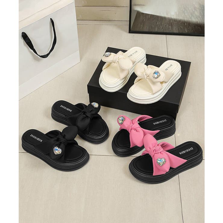 リボン厚底サンダル ハート型ビジュー付き | Miniministore | 詳細画像15 