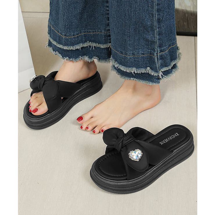 リボン厚底サンダル ハート型ビジュー付き | Miniministore | 詳細画像2 