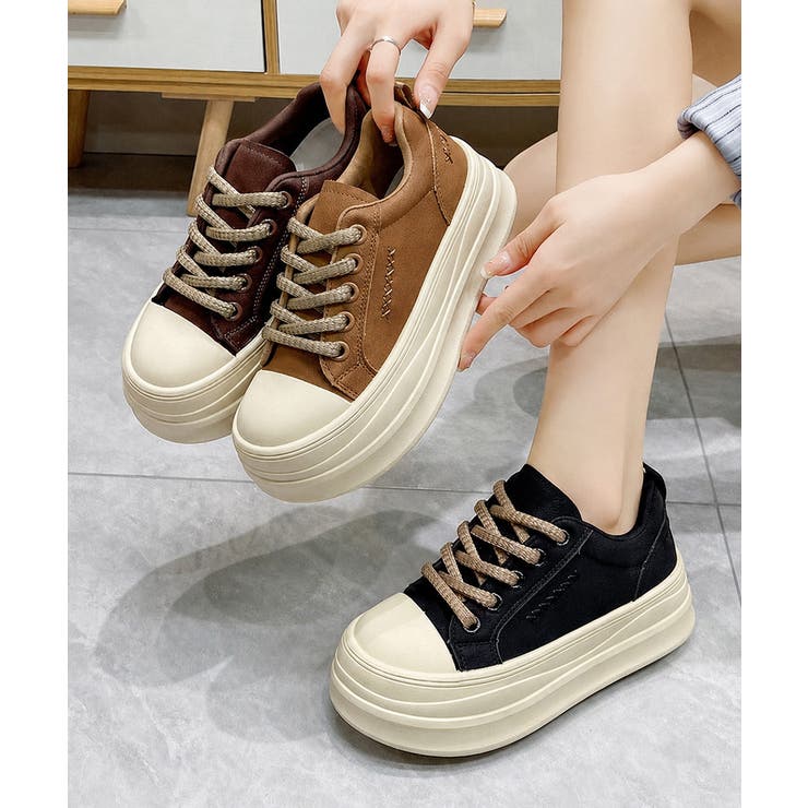 厚底ローカットスニーカー配色レディース靴 | Miniministore | 詳細画像1 