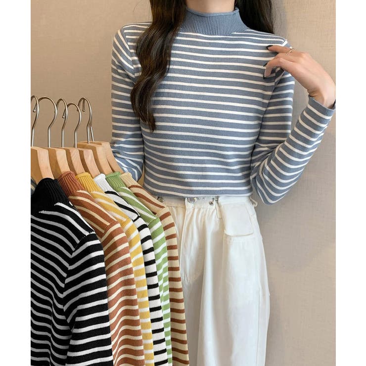 ボーダー柄ニットロールネックプルオーバー | Miniministore | 詳細画像12 