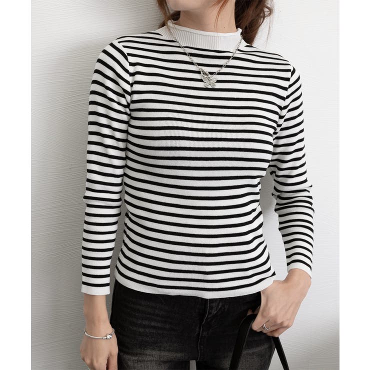 ボーダー柄ニットロールネックプルオーバー | Miniministore | 詳細画像18 