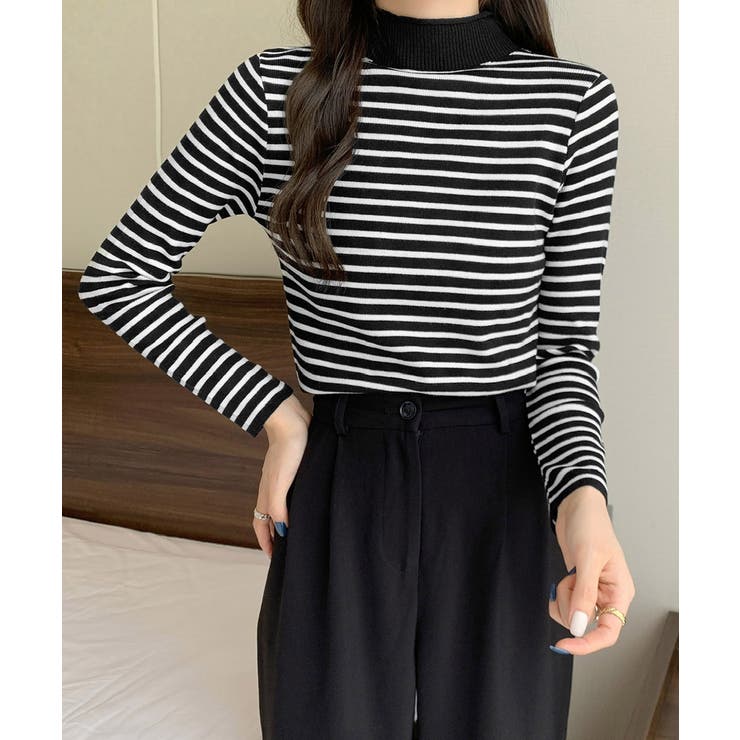 ボーダー柄ニットロールネックプルオーバー | Miniministore | 詳細画像4 