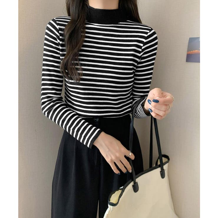 ボーダー柄ニットロールネックプルオーバー | Miniministore | 詳細画像5 