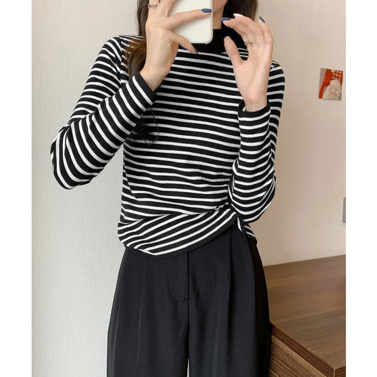 ボーダー柄ニットロールネックプルオーバー | Miniministore | 詳細画像6 