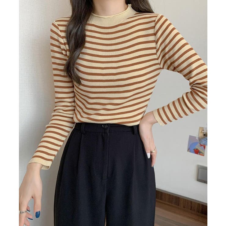 ボーダー柄ニットロールネックプルオーバー | Miniministore | 詳細画像9 