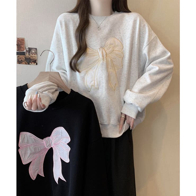 刺しゅうリボンスウェット裏微起毛トップス | Miniministore | 詳細画像15 