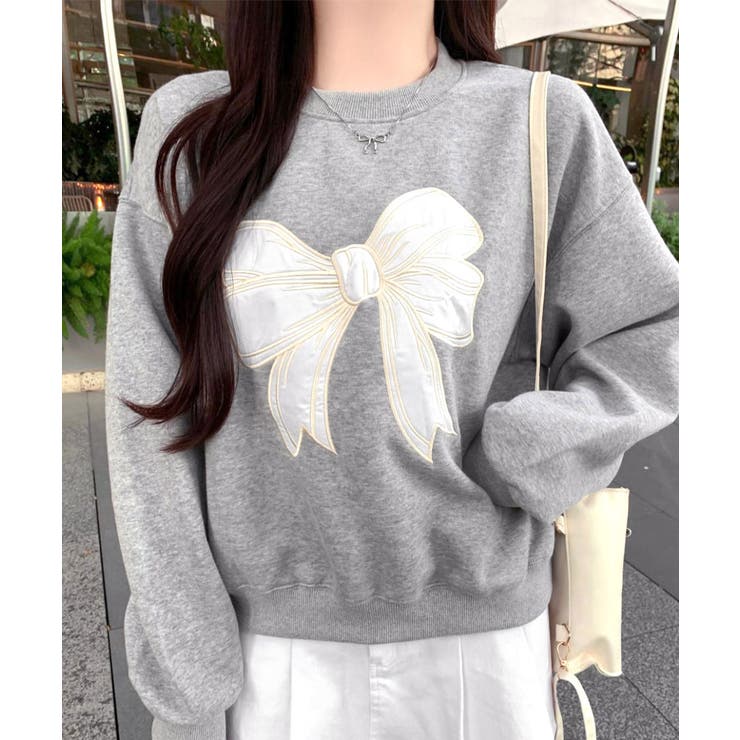 刺しゅうリボンスウェット裏微起毛トップス | Miniministore | 詳細画像2 