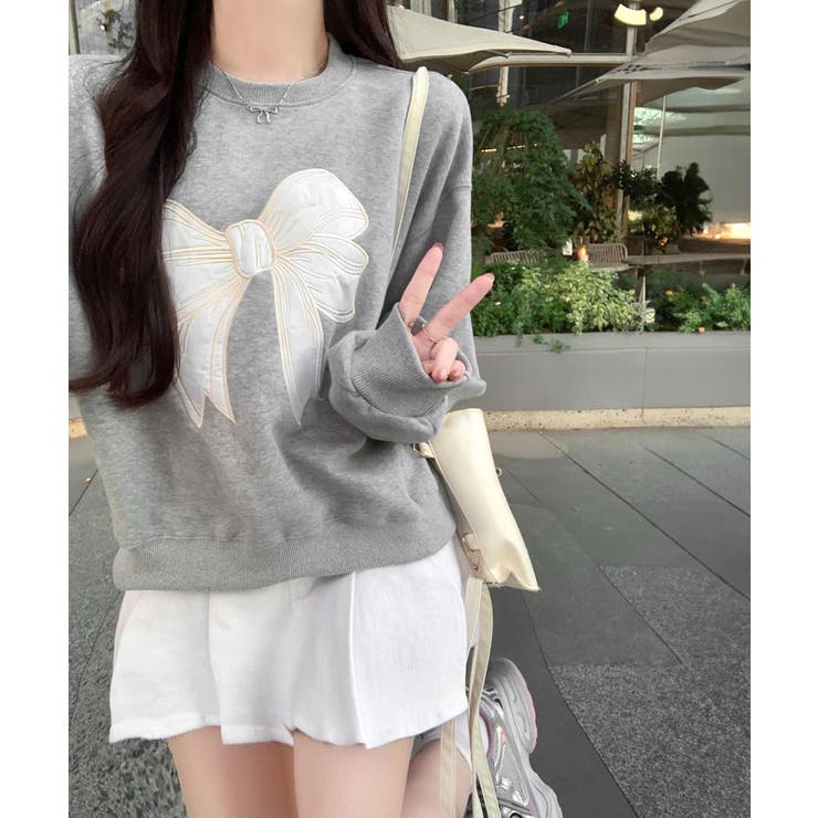 刺しゅうリボンスウェット裏微起毛トップス | Miniministore | 詳細画像3 