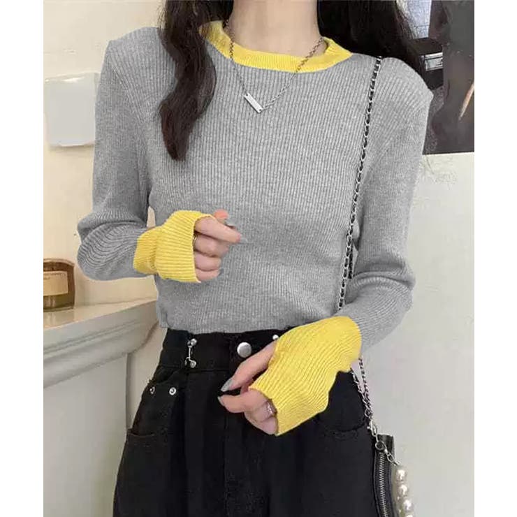 バイカラーニット 指穴ニットプルオーバー | Miniministore | 詳細画像10 