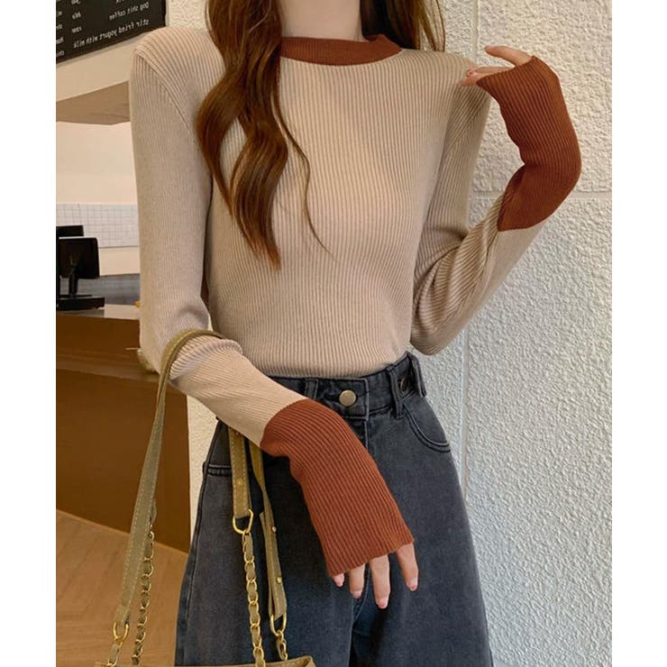 バイカラーニット 指穴ニットプルオーバー | Miniministore | 詳細画像14 