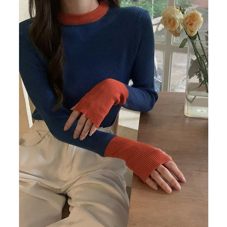 バイカラーニット 指穴ニットプルオーバー | Miniministore | 詳細画像17 