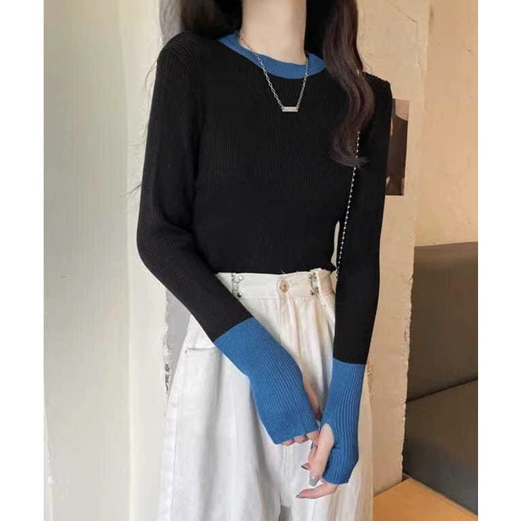 バイカラーニット 指穴ニットプルオーバー | Miniministore | 詳細画像2 