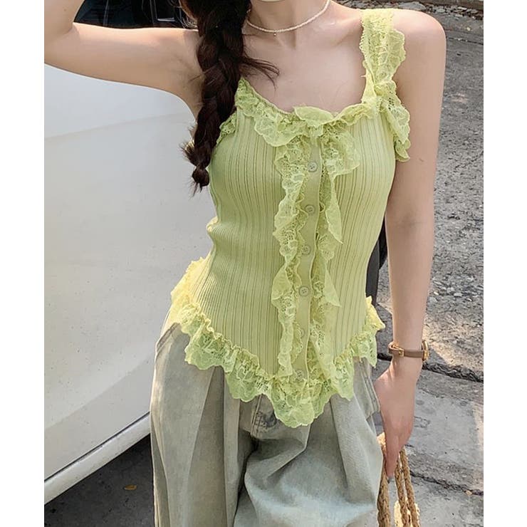 レースフリル ニットタンクトップ 韓国風 | Miniministore | 詳細画像13 