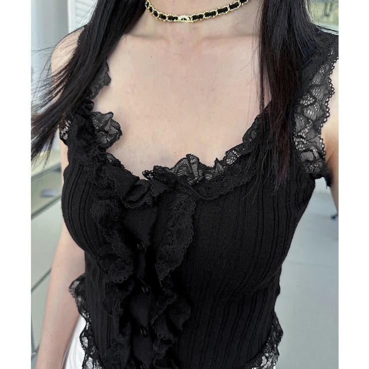 レースフリル ニットタンクトップ 韓国風 | Miniministore | 詳細画像5 