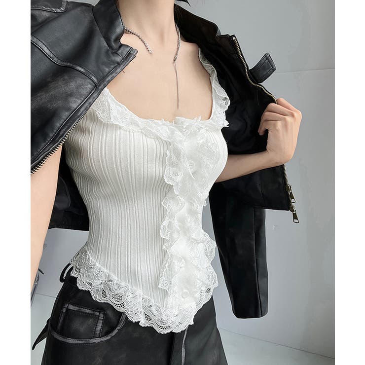 レースフリル ニットタンクトップ 韓国風 | Miniministore | 詳細画像7 