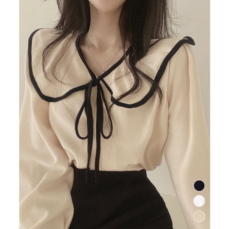 ビッグ襟ブラウス リボンタイブラウス長袖 | Miniministore | 詳細画像1 