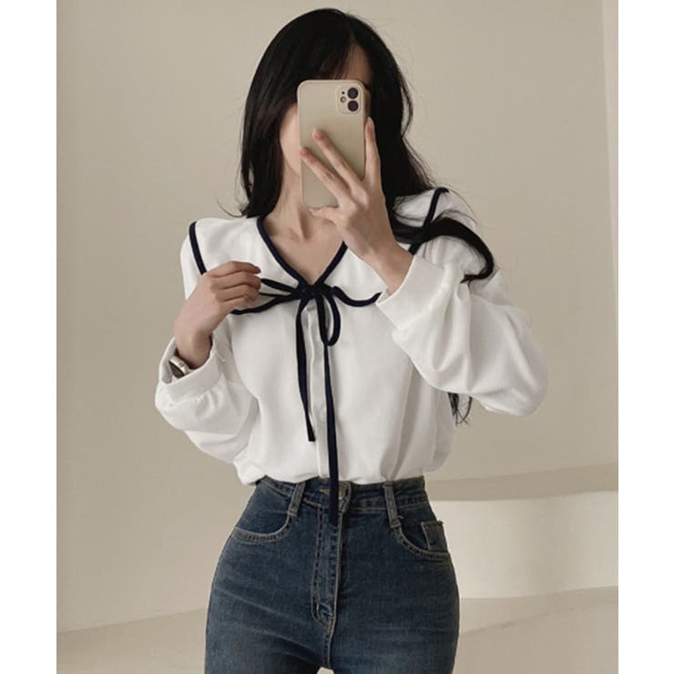 ビッグ襟ブラウス リボンタイブラウス長袖 | Miniministore | 詳細画像4 