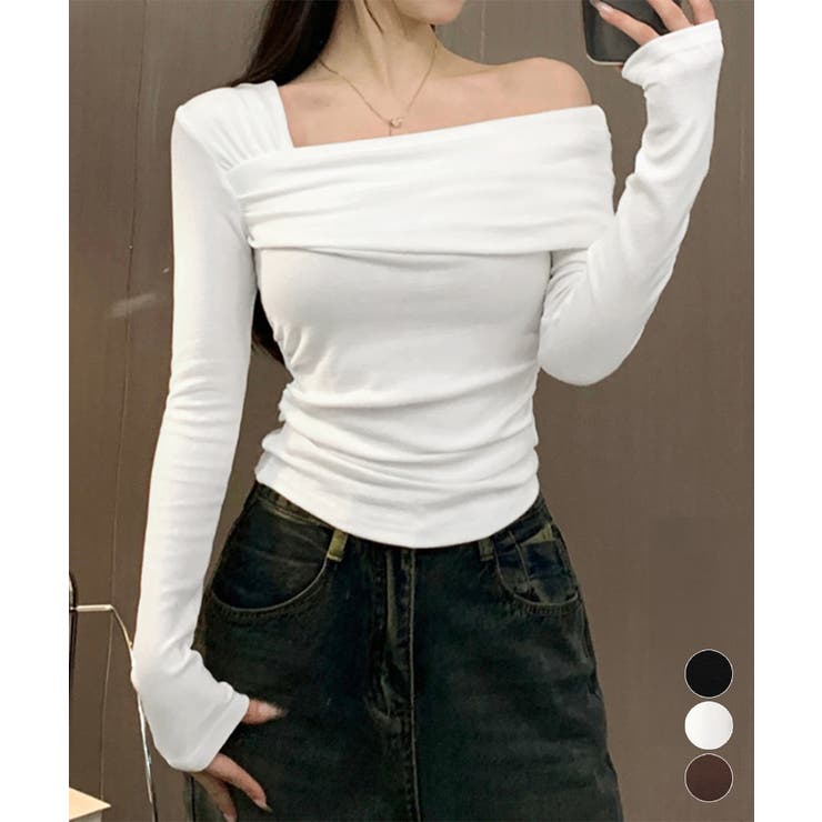 ワンオフショルダーTシャツ肩出しトップス | Miniministore | 詳細画像1 