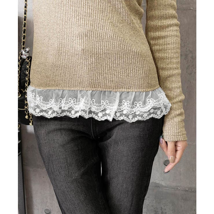 リボンネックニット 裾レースカットソー秋 | Miniministore | 詳細画像20 