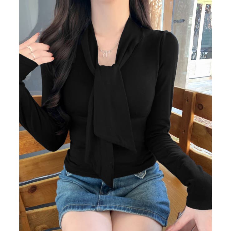 リボンタイ付きトップス ボウタイtシャツ | Miniministore | 詳細画像2 