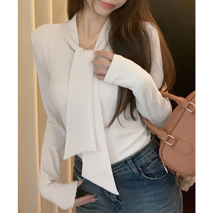 リボンタイ付きトップス ボウタイtシャツ | Miniministore | 詳細画像6 