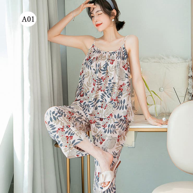 花柄ルームウェア上下セット韓国レディース[品番：II000008967  